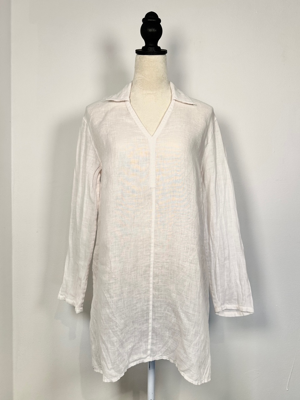 Lida Baday White Linen Tunic Blouse Minimalist Relaxed Top Size 8